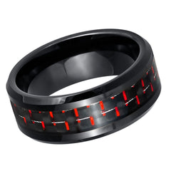 Black IP Plated with Red and Black Carbon Fiber Inlay- 8mm Tungsten Tungsten Ring