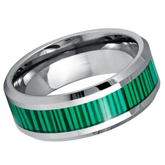 Beveled Edge with Green Faux Malachite Inlay - 8mm Tungsten Rings