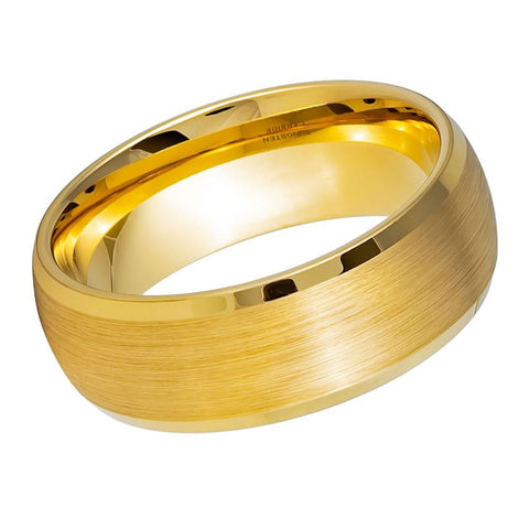 Domed Yellow Gold IP Brushed Center Low Beveled Edge- 8mm Tungsten Tungsten Ring