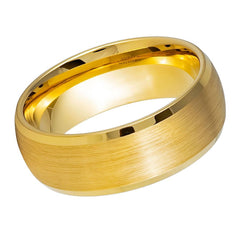 Domed Yellow Gold IP Brushed Center Low Beveled Edge- 8mm Tungsten Tungsten Ring