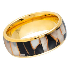 Men's Yellow IP Plated Capiz Black Resin and Gold Shavings Inlay- 8mm Tungsten Tungsten Ring