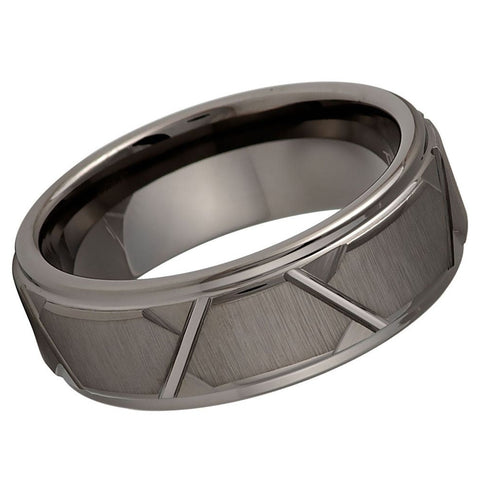 Men's Gun Metal IP Plated Trapezoids Design- 8mm Tungsten Tungsten Ring