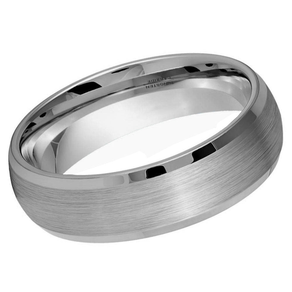 Women's Domed Brushed Center Low Beveled Edge- 6mm Tungsten Tungsten Ring