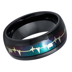 Men's Black IP Plated with Rainbow LGBTQ Gradient and EKG Cutout- 8mm Tungsten Tungsten Ring