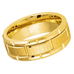 Men's Yellow IP Plated Brick Pattern Design- 8mm Tungsten Tungsten Ring