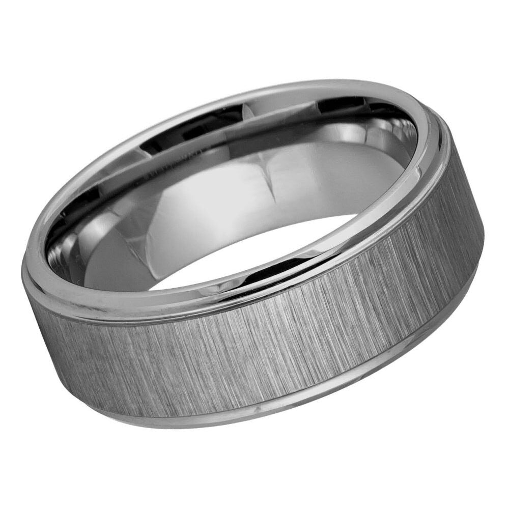 Men's Reflective Grain Finish Stepped Edge- 8mm Tungsten Tungsten Ring