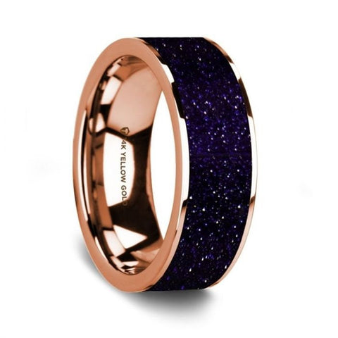 Flat Polished 14K Rose Gold Wedding Ring with Purple Gold Stone Inlay - 8 mm Rings, Wedding, Engagement and Ring