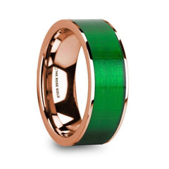 LYSANDER Polished 14k Rose Gold Men's Wedding Ring with Textured Green Inlay - 8mm Rings, Wedding, Engagement and Ring