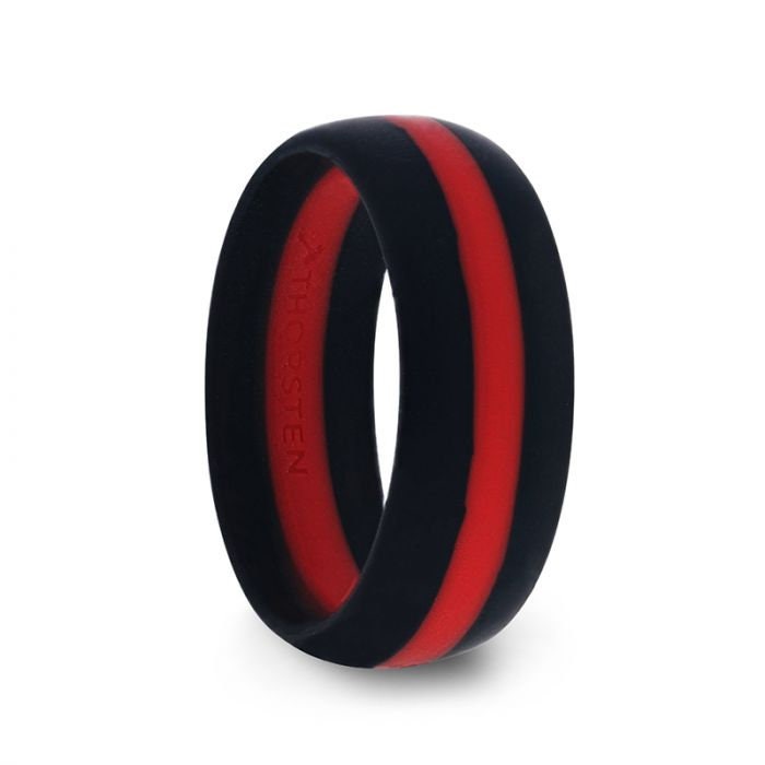 Matte Black Men's Silicone Ring ring With Red Colored Inlay - 8mm, Wedding & Promise Rings.