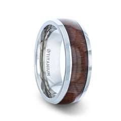 CARY Black Walnut Wood Inlaid Titanium Domed Polished Finish Men's Wedding Ring With Beveled Edges - 8mm, Wedding & Promise Rings.