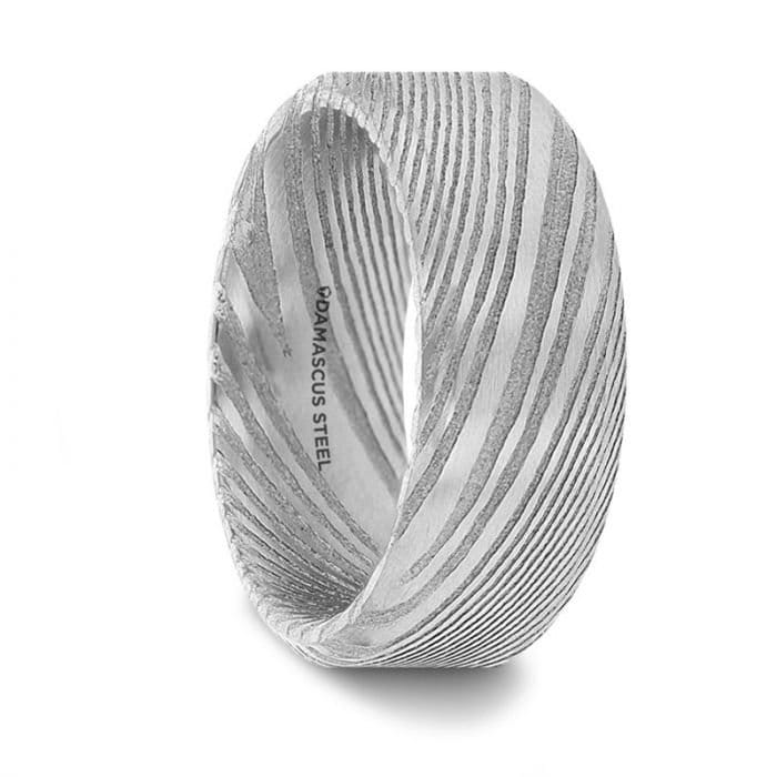 GHOST Grey Damascus Steel Brushed Beveled Men's Wedding Band with Repeating Artisan Pattern - 6mm and 8mm, Wedding & Promise Rings.