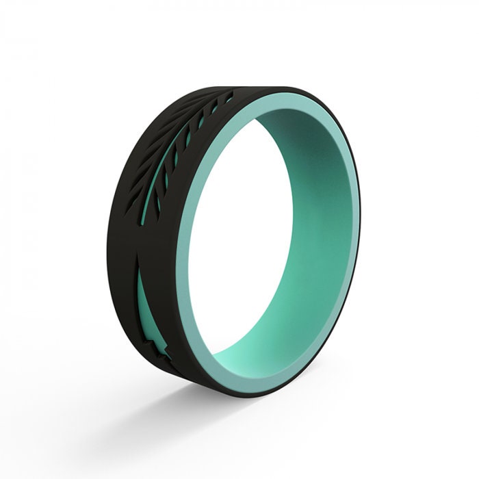 ARROW Women's Black and Aqua Strata Arrow Silicone 6mm Band, Wedding & Promise Rings.