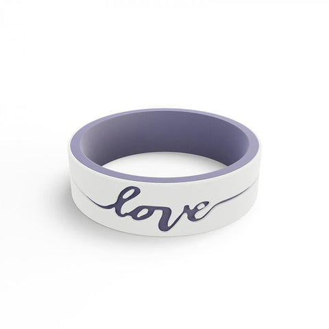 VIOLET Women's Lilac and White Strata Love Silicone 6mm Band, Wedding & Promise Rings.