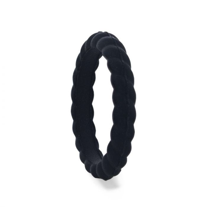 STONE Stackable Twist Silicone Ring for Women Black Comfort Fit Hypoallergenic Thorsten - 2mm, Wedding & Promise Rings.