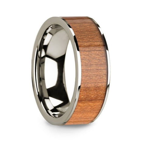 Men's 14k White Gold Wedding Band with Sapele Wood Inlay & Polished Finish - 8mm Rings, Wedding Ring