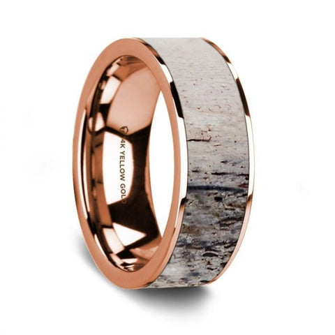 Flat Polished 14K Rose Gold Wedding Ring With Ombre Deer Antler Inlay - 8 mm, Wedding & Promise Rings.