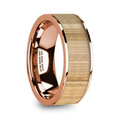 NICOMEDES Polished 14K Rose Gold Men's Wedding Ring with Ash Wood Inlay - 8mm, Wedding & Promise Rings.