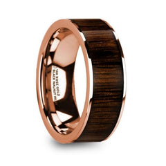 MITSOS Polished 14k Rose Gold Men's Ring with Black Walnut Wood Inlay - 8mm, Wedding & Promise Rings.