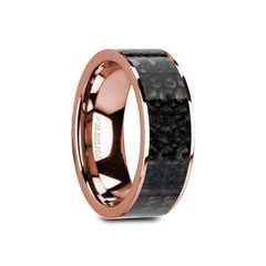 GAMAL Flat 14K Rose Gold with Blue Dinosaur Bone Inlay and Polished Edges - 8mm, Wedding, Engagement and Promise Ring