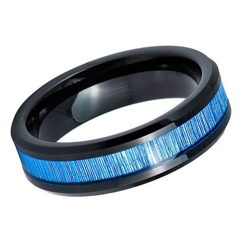 Black IP Plated with Limitation Bamboo Grain Fiber Inlay- 6mm and 8mm Tungsten Tungsten Ring