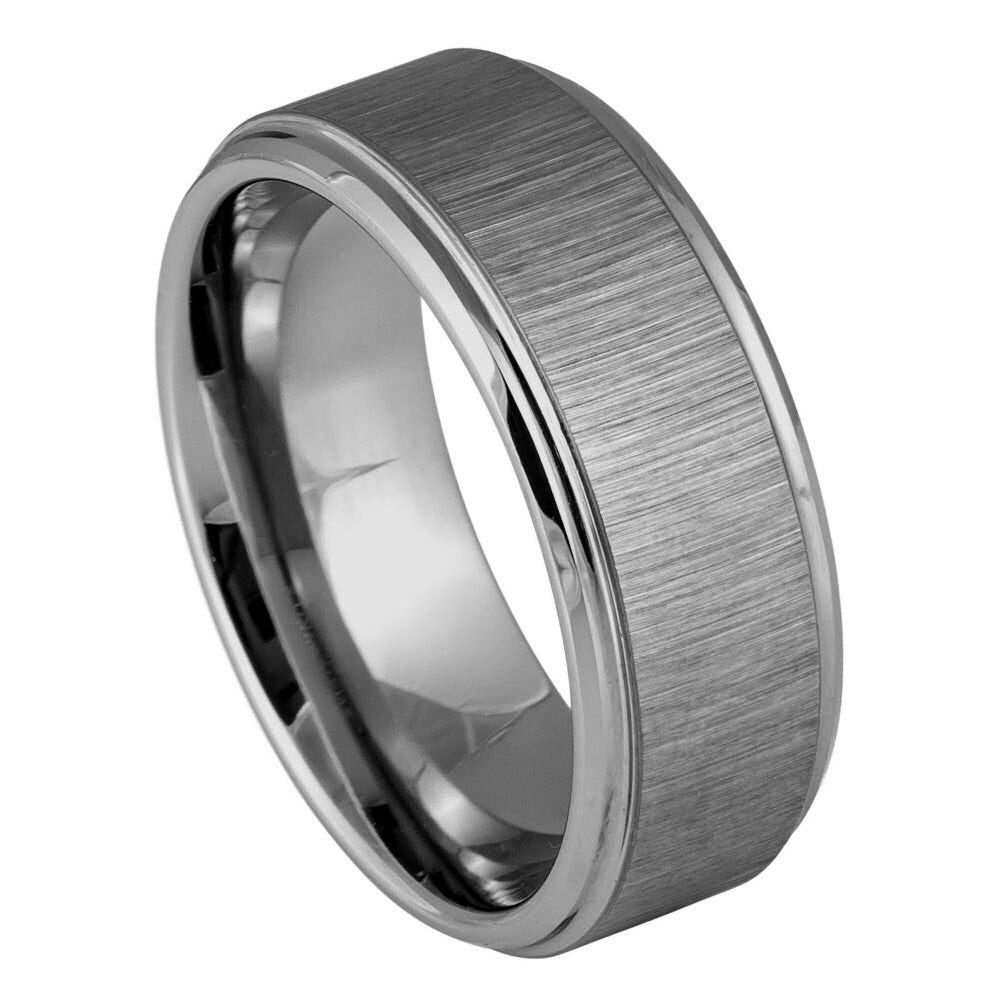 Men's Reflective Grain Finish Stepped Edge- 8mm Tungsten Tungsten Ring