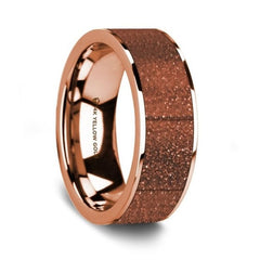 Flat Polished 14K Rose Gold Wedding Ring with Orange Gold Stone Inlay - 8 mm Rings, Wedding, Engagement and Ring