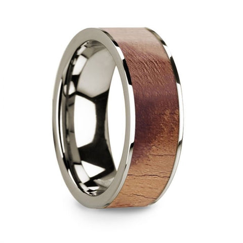 Flat Polished 14k White Gold Wedding Ring with Olive Wood Inlay - 8 mm Rings, Wedding, Engagement and Ring