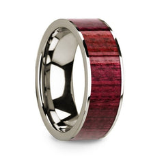 Purpleheart Inlaid 14k White Gold Men's Wedding Band with Polished Finish - 8mm Rings, Wedding Ring