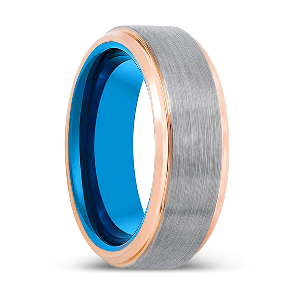 INFILTRATOR | Blue Rose Gold Stepped Edges Tungsten Ring