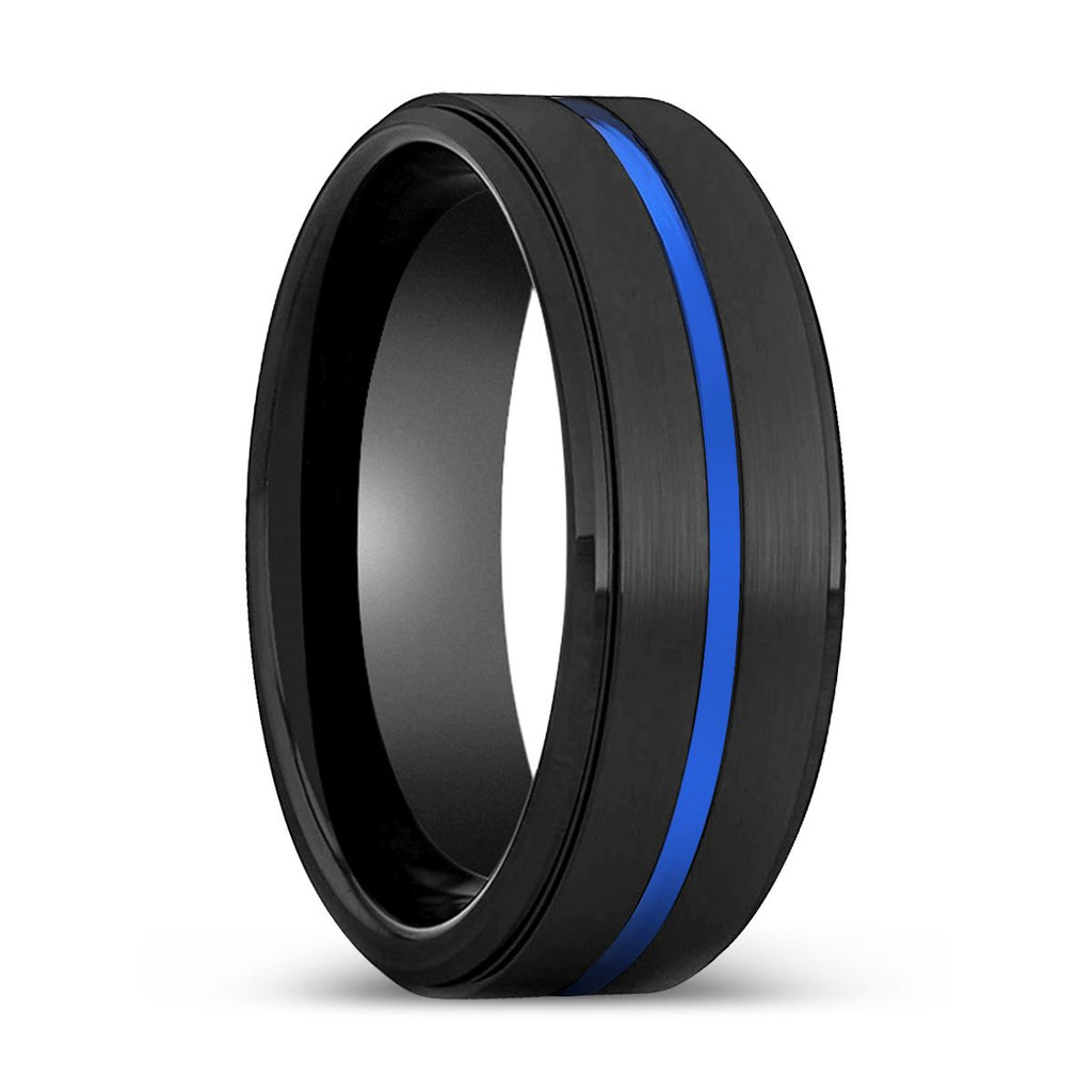 SPECTRAL | Black Stepped Edge Blue Groove Tungsten Ring