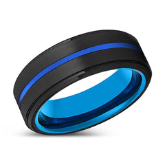 AKIYAMA | Blue Black Stepped Edge Blue Groove Tungsten Ring