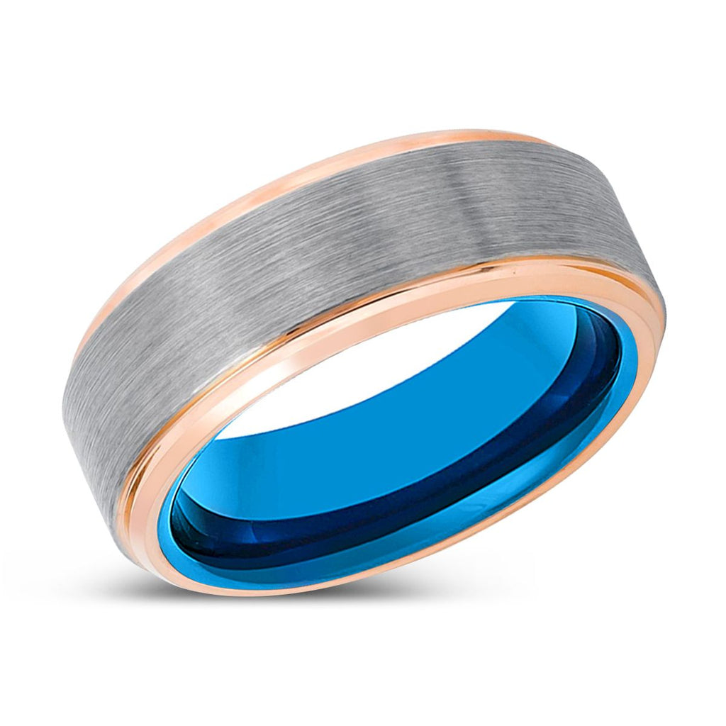 INFILTRATOR | Blue Rose Gold Stepped Edges Tungsten Ring