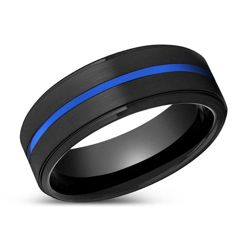 SPECTRAL | Black Stepped Edge Blue Groove Tungsten Ring