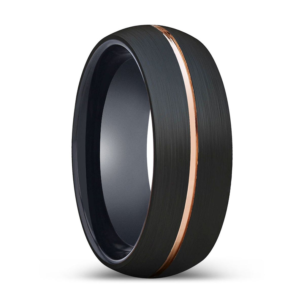 EXHOLM | Black Domed Rose Gold Groove Tungsten Ring