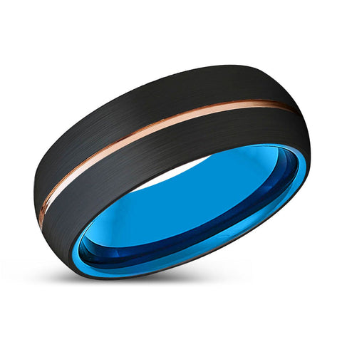 STREAM | Blue Black Domed Rose Gold Groove Tungsten Ring