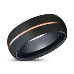 EXHOLM | Black Domed Rose Gold Groove Tungsten Ring