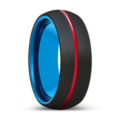 VICTOR | Blue Black Domed Red Groove Tungsten Ring