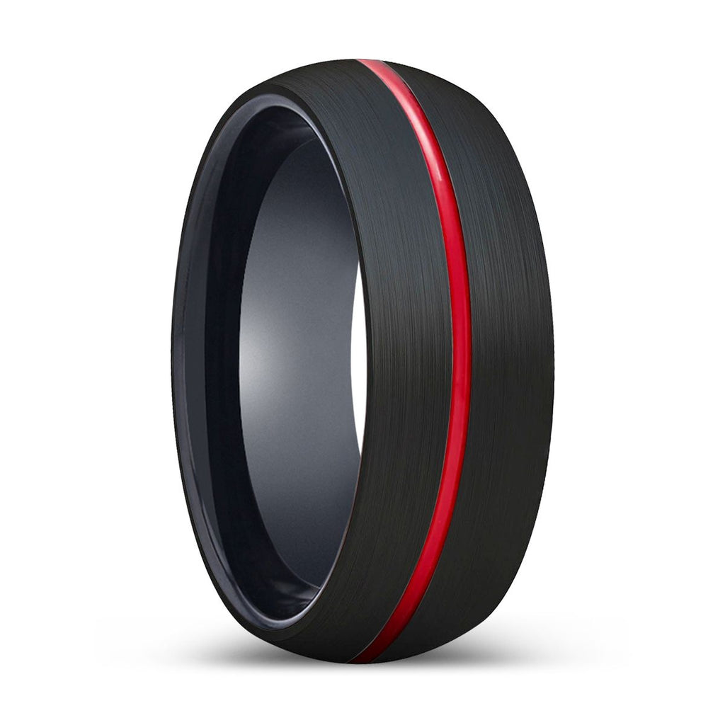 VULTURE | Black Domed Red Groove Tungsten Ring