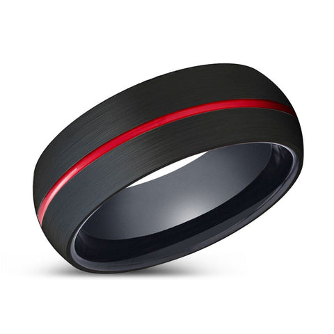 VULTURE | Black Domed Red Groove Tungsten Ring