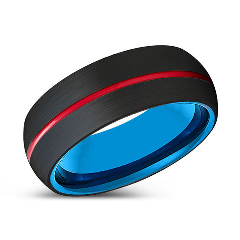 VICTOR | Blue Black Domed Red Groove Tungsten Ring