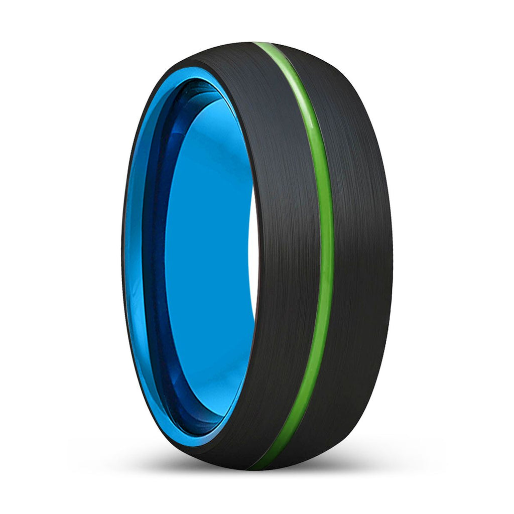 WELLINGTON | Blue Black Domed Green Groove Tungsten Ring