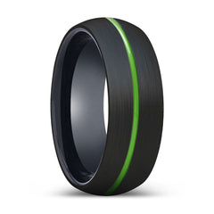 RIDWAN | Black Black Domed Green Groove Tungsten Ring