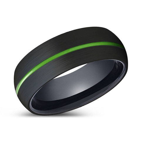 RIDWAN | Black Black Domed Green Groove Tungsten Ring