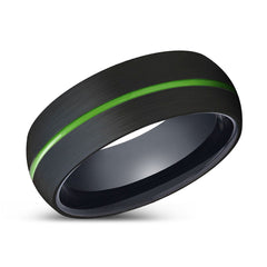 RIDWAN | Black Black Domed Green Groove Tungsten Ring