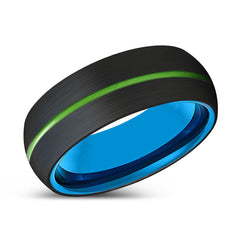 WELLINGTON | Blue Black Domed Green Groove Tungsten Ring