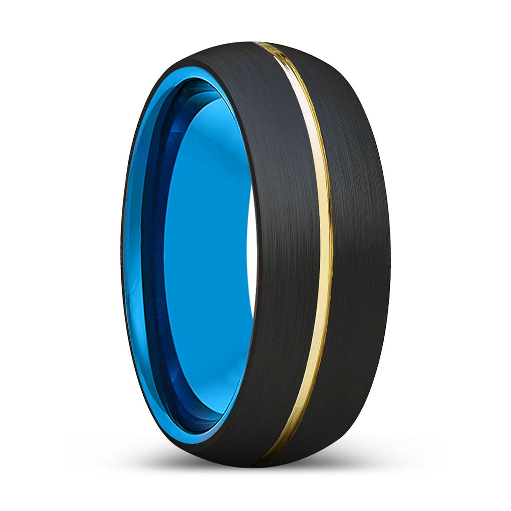 IMRICH | Blue Black Domed Tungsten Gold Groove Tungsten Ring