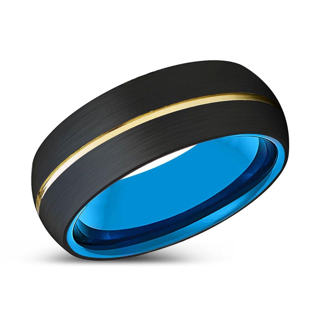 IMRICH | Blue Black Domed Tungsten Gold Groove Tungsten Ring