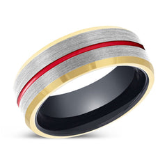 ATOM | Black Silver Red Groove Gold Beveled Edges Tungsten Ring