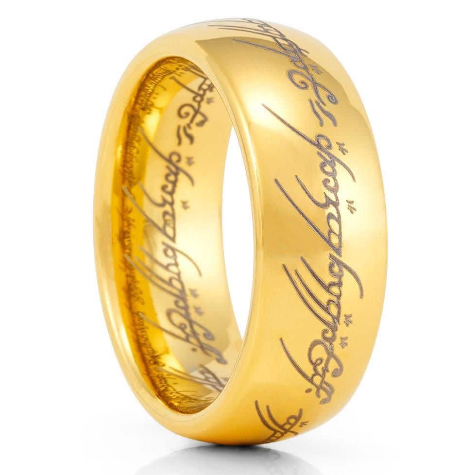 LOTR Lord Of The Rings Gold Plated Tungsten Ring The One Engraved Sauron's Band - 4mm - 10mm