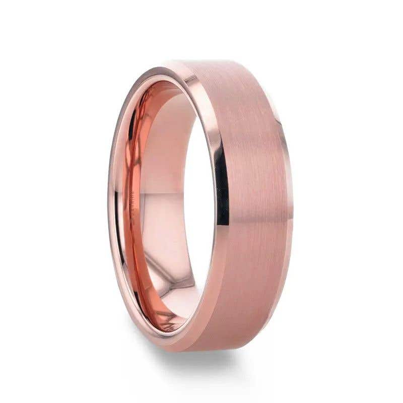 EROS Rose Gold Tungsten Wedding Band For Men with Beveled Edges Thorsten - 8mm